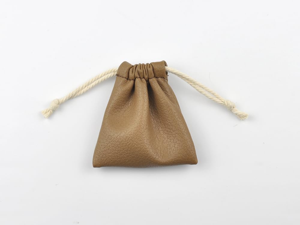 ThingIs - Mini Drawstring Bag Soft Leather Pouch for Phone Lens/Jewelry/Coins/Rings 2.8 x 2.8 inch (Grey) (Brown) image 2