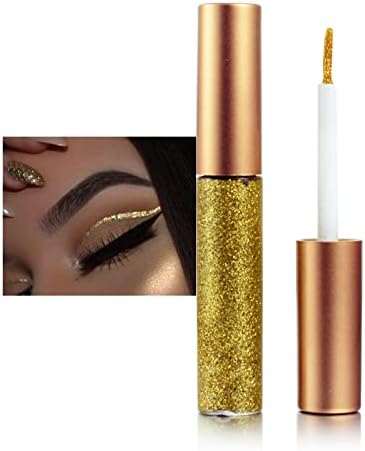 Rosarden Glitter Eyeliner Liquid, Gold Glitter Eyeliner, Long-lasting Waterproof Quick-Drying Metallic Shimmer Glitter Liner, Ultra-Fine Tip Sparkle Eyeliner for Multi Dimensional Eye Makeup