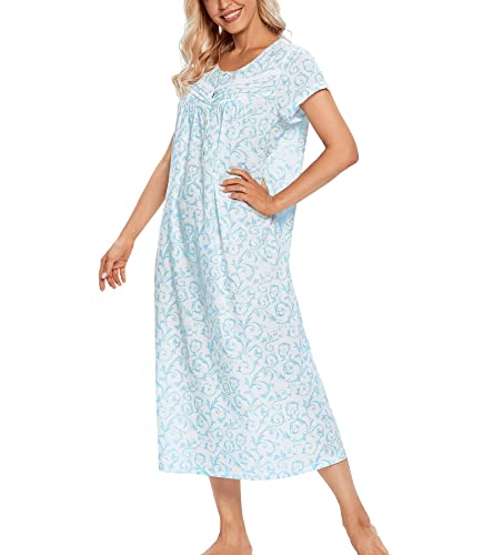 Izzy + Toby Nightgowns For Women Soft 100% Cotton Lightweight Short Sleeves Ladies Nightdress Blue Print M #TOP1