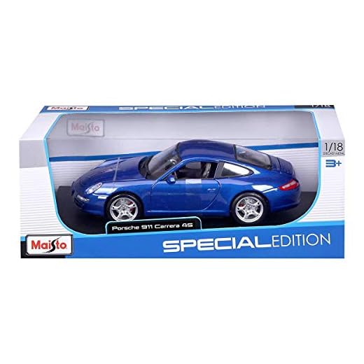 Maisto Porsche 911 Carrera S, modellbil med fjädring, skala 1:18, dörrar och motorhuv rörlig, färdig modell, styrbar, 24 cm, blå (531692)