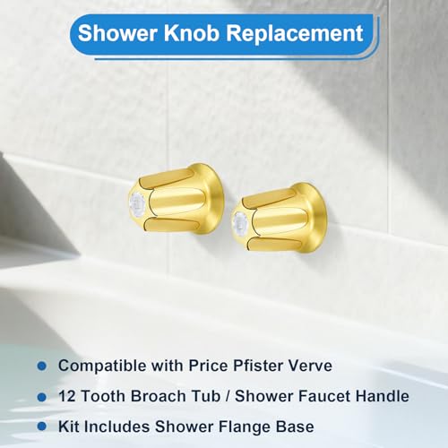 Coolfell Gold Bathtub Shower Trim Kit, 2 Piece Shower Knob Replacement Kit, Compatible with Price Pfister Valve, Shower 2 Faucet Handle Repair Kit with Shower Stems, Seats Parts, Flanges by Coolfell - Used condition - Image 8
