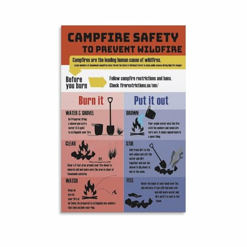 Campfire Safety to Prevent Wildfire Poster Fire Safety Education Canvas Painting Wall Art Poster for Bedroom Living Room Decor 08x12inch(20x30cm)