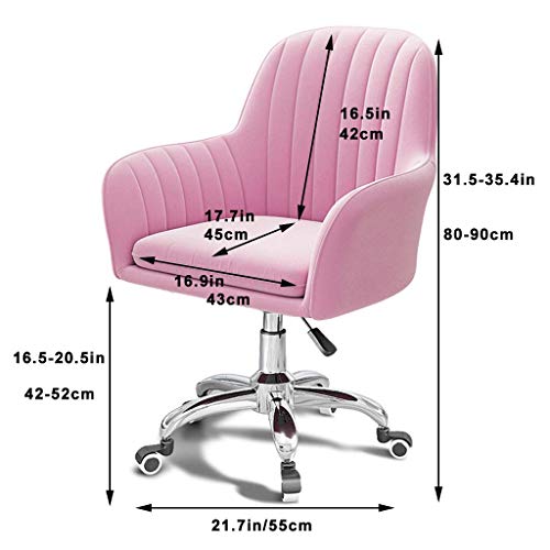 Chaise bureau ordinateur velours rose réglable avec roues - 3