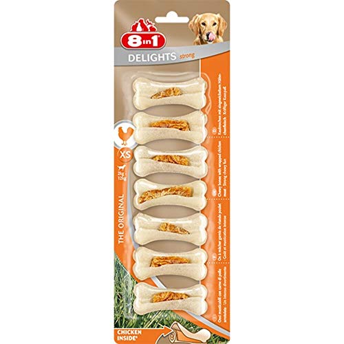 Produktfoto von 8in1 Delights Strong Knochen XS - extra starke Kauknochen für kräftig kauende mini Hunde, 7 Stück