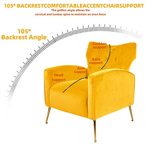 Sucrever Upholstered Wingback Chair, Stylish Yellow Velvet Accent Chairs With Armrests/Pillow, Comfy Tufted Easy Accent Chair For Bedroom Living Room Club And Fireplace Decoration #TOP4