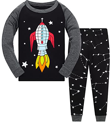 Popshion Rocket Pajamas Toddler Boy Jammies Cotton Star Pjs Kids Fall Sleepwear Space Clothes Set Christmas Long Sleeve Pj 6t