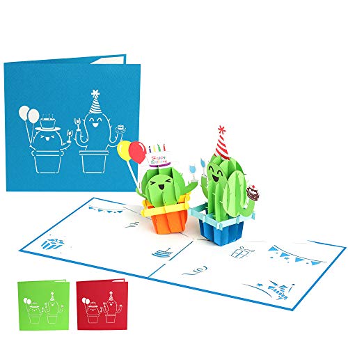 Monte Stivo® Carte d'anniversaire cactus - 3D - Carte pop-up pour anniversaire d'enfant - Cadeau d'anniversaire - Carte d'anniversaire pour fille et garçon (bleu) Cover