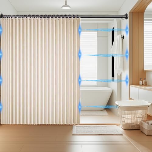 Haoyunll Cortina de Ducha Magnética Plegable Impermeable y Antimoho, Cortinas de Ducha de Tela Plisada, Resistentes y Lavables para Baño, 340g/m², Beige, 150x200cm