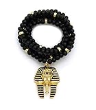 Shiny Jewelers USA MENS PHARAOH KING TUT EGYPTIAN GOLD MICRO PENDANT 6mm 30' WOODEN BEAD NECKLACE (King Tut Gold)