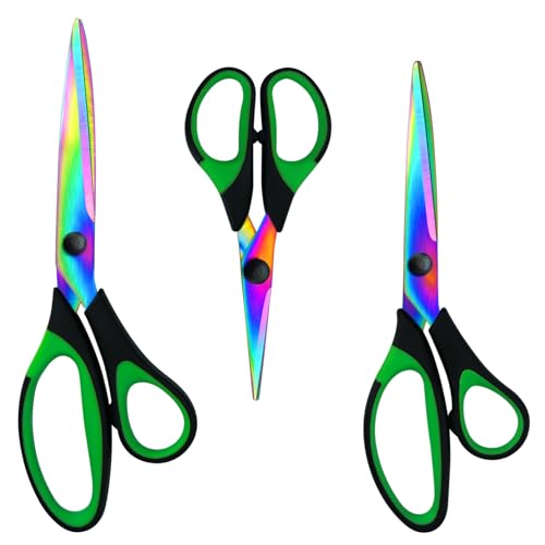 CCR Forbici Multiuso in Acciaio Inossidabile Ultra Affilate - Rivestite in Titanio Colorato, Manici Morbidi E Confortevoli - Per Ufficio, Casa, Scuola E Sartoria - Set Di 3