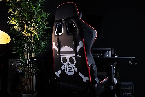 Konix One Piece Gaming-Bürostuhl - Sitzneigung 150° - Polyurethan-Leder - Verstellbares Lenden- und Nackenkissen - Kopfstütze - Schwarz