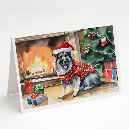 Caroline's Treasures DAC2713GCA7P Norwegian Elkhound Cozy Christmas Greeting Cards Pack of 8 Blank Cards with Envelopes Whimsical A7 Size 5x7 Blank Note Cards
