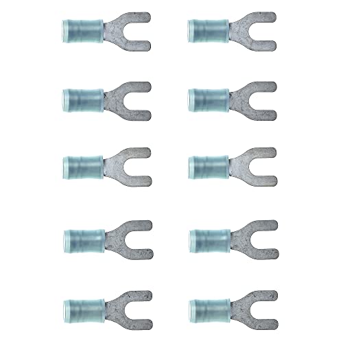 M4 Spade Crimp Terminal, Pack Of 10 - Blue, 16-14 AWG, 4mm - Heat Shrink Fork Connectors, Tinned Copper Connectors, Insulated U-Type Wire Terminals - Image 3
