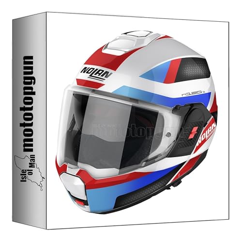 nolan motorbike helmet - flip back n120-1 subway metal white blue - red - black size m mototopgun