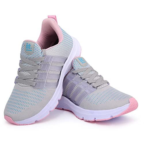 Tênis Feminino Esportivo Caminhada Academia Corrida (Cinza/Rosa Bebê, BR, Adulto, Numérico, 36)
