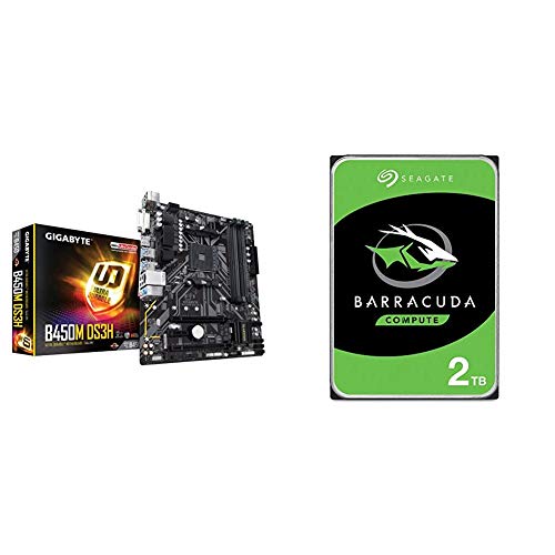 Gigabyte B450M DS3H & Seagate Barracuda 2TB Internal Hard Drive HDD  3.5 Inch SATA 6Gb/s 7200 RPM 256MB Cache 3.5-Inch  Frustration Free Packaging (ST2000DM008)