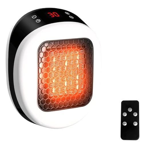 Gundhgstrr Calefactor Cerámico Termostático con Temporizador de 12 H y Mando A Distancia, Calefactor de Enchufe para Calefacción de Habitaciones de hasta 10 M²/25 M³, Enchufe Europeo B