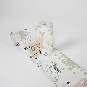 Zelfklevende Behangrand Voor Kinderen Lovely Kids Safari Friends 5.00 m x 0.155 m Bont Geel Crème Gemaakt in duitsland…