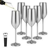Lifecapido 6 Pack Stainless Steel Champagne Glasses, 8oz Stemmed Unbreakable Champagne Glasses, Elegant Stainless Steel Champagne Flutes for Party Wedding Christmas Anniversary, Silver