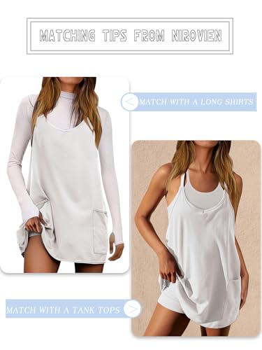 Image of Nirovien Womens Tennis Dress Workout Mini Dress with Shorts Sleeveless Spaghetti Straps Golf Athletic Dresses