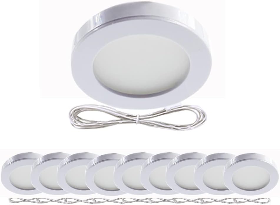 VST 12V Super Bright and Ultra-Thin Under Cabinet Lighting, Recessed or Surface Mount Dimmable Led Puck Light, Natural White,Driver not Included (10pack, White-4000K)