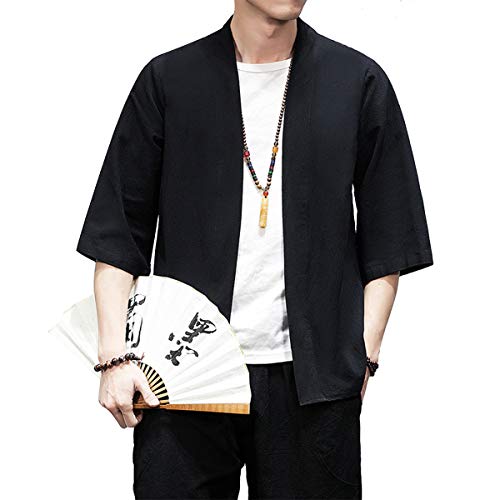Mens Kimono Cardigan Cotton Linen Japanese Kimono Jacket 3/4 Sleeve Haori by PRIJOUHE - Used condition - Image 3