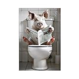WLQZFRWV Badezimmer-Kunst, Schwein auf Toilette, 