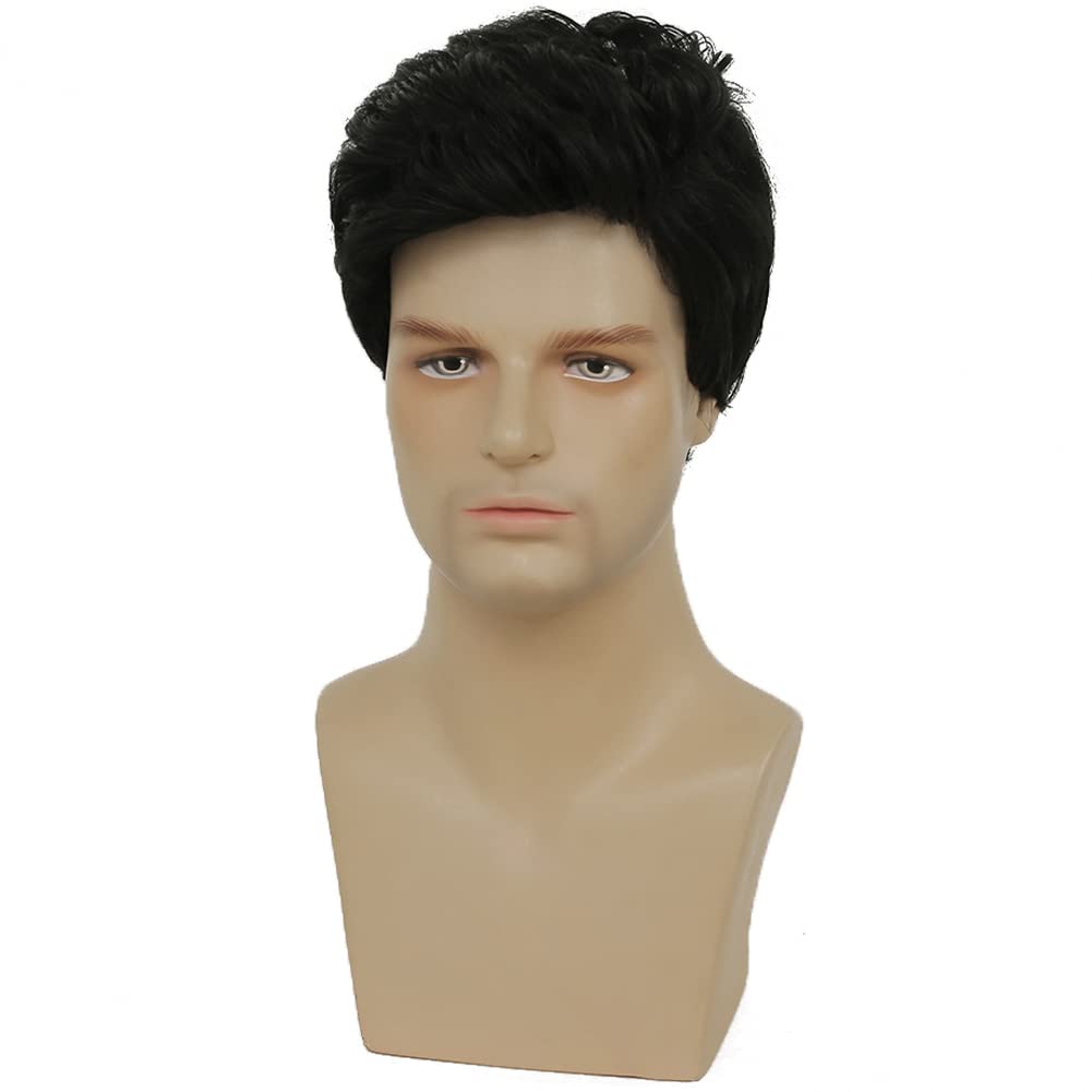 Swiking Mens Short Black Wig Natural Looking Synthetic Full Hair Wigs for Male Daily Party Costume Wig (Black) - Image 2