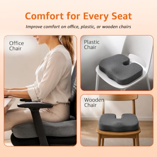 Image of Amazon Basics Coccyx Cushion | Orthopedic Memory Foam Seat Cushion | Tailbone Pain Relief | Pressure Relief & Posture Support | Anti-Skid Base