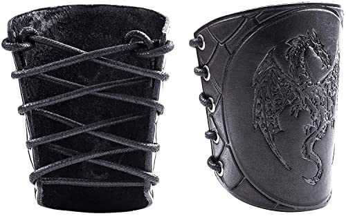 Dragon Bracers For Medieval, Viking Costume Men Women - Full Grain Embossed Leather Wrist Cuffs Bracers 5" 130Drhh - Renaissance Accessories Larp Gauntlet Archer Sword Arm Guard Cosplay Armor Guards #TOP12