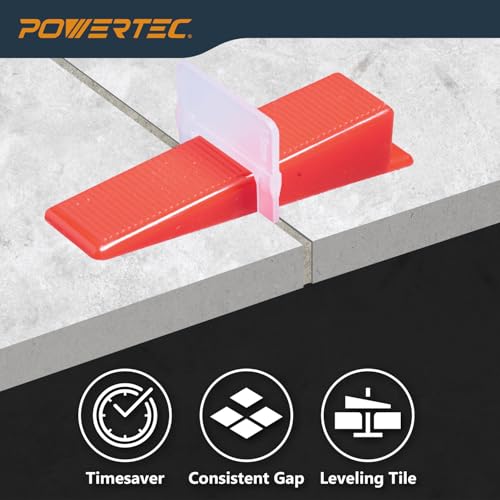 Image of POWERTEC 1 /16 inch Tile Leveling System Clips 100 Pack, Anti-Lippage Tile Spacers and Levelers for Floor & Wall Installation - Disposable Grout Spacer Clips for Ceramic, Porcelain, Marble, Tiles (71898)