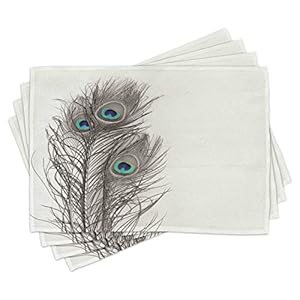 4er Set Platzmatten mit Pfauenfedern, Tischset, Unterlage, Pfau Feder Platzdeckchen | Geschenk-Deko