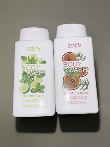 Personal Care Body Wash Duo, Cucumber Mint and Sea Salt & Cedar, Gluten Free, Paraben Free, Dye Free, 15 fl oz