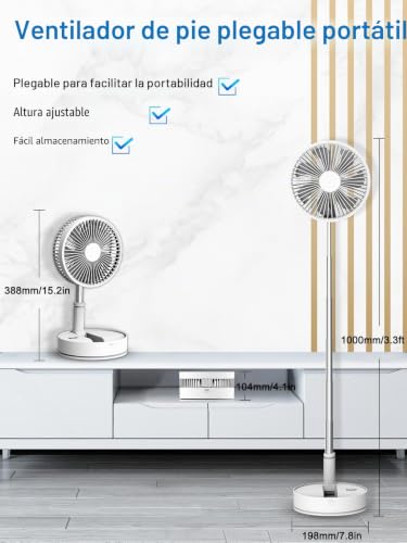 Miniatura 2 de Unitedtime Ventilador Portátil Plegable Recargable Control Remoto Batería Operada Foldaway De Pie Pedestal Ventiladores Oscilantes, Temporizador Para Acampar Viajes, Dormitorio, Plegable Blanco