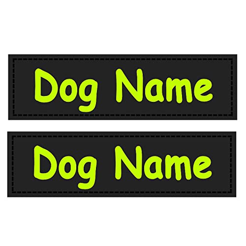 2 PZ Etichette Adesive Riflettenti Personalizzate K9 Etichetta Collare per Imbracatura per Cani Targhetta per Cani Personalizzata Nome del Cane Accessori per Imbracatura per Cani,Verde,11X3cm