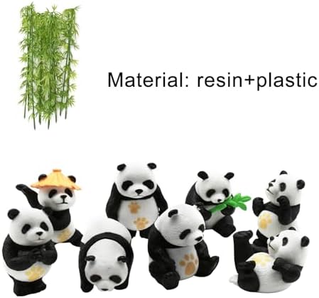 18Pcs Miniature Resin Panda Figurines with Plastic Bamboo Set image 5