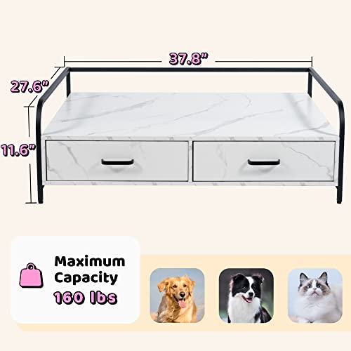 Wishive Elevated Dog Beds Frame, White Dogs Sofa Chair With 2 Drawers, Modern Style Wood And Iron Frame Cats Furniture, Metal Frame Dog Bed Couch, White #TOP1