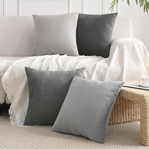 JELLYMONI Velvet Throw Pillow Covers 20x20 Set of 4, Grey