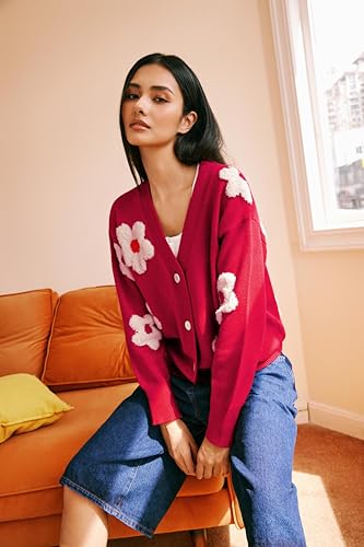 Image of CIDER Womens Cardigan V Neck Floral Cardigan for Women Knit Button Down 2024 Fall