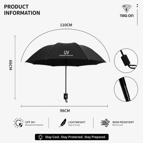Image of UV Protection Compact Folding Umbrella for Men & Women || Windproof, Waterproof Travel Umbrella with Storage Case || Sun & Rain Protection || Lightweight Portable Umbrella