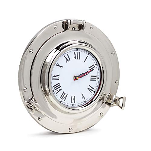 Nagina International Silver Metal Nautical Porthole Wall Clock #TOP16