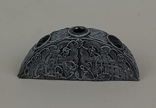 Gothic Grey Stone Finish Endless Knot Design Triple Taper Candle Holder 8 Inches Long #TOP1