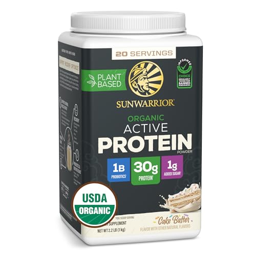Sunwarrior Organic Plant Based Protein Powder | Vegan Organic Protein Powder with BCAA Amino Acids Plus Recovery Minerals & Botanicals | Non-GMO Soy Dairy & Gluten Free (Cake Batter, 20 Servings)
