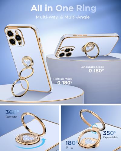 Image of XYZ for iPhone 14 Pro Back Cover Case with Stand, Phone Case with Double Ring Kickstand, Women Girl Cute Love-Heart Luxury Bling Protective Case Heart for iPhone 14 Pro, Blue | Double Ring Holder, Cute Love-Heart, Phone Chain Wristlet, Wrist Strap, Women Girls Bling Luxury Protective Case, Blue