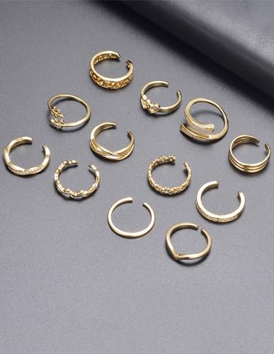 Akeoqi TR01-12G 12Pcs 18K Gold Plated Toe Rings Cz Daisy Flower Leaf Heart Knot Band Open Tail Ring Summer Beach Foot Jewelry Set thumb #5
