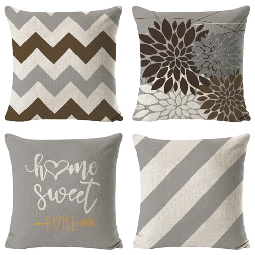 Juego de 4 Fundas de Cojín de 45 x 45 cm,Cojines Impermeables Exterior,Funda de cojín Decorativa con Estampado geométrico,para Sofá,Oficina, Coche,Decoración del Hogar