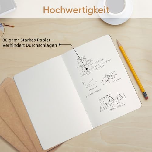 RITOLLO 6er Pack A5 Leere Notizbücher, Kraftpapier-Einband Tagebücher, Premium Blanko Schreibblöcke zum Zeichnen Skizzieren Kreativprojekte