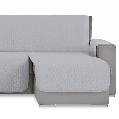 HIPERMANTA Protector de Sofa Chaise Longue Acolchado. Funda para Sofa. Protector Sofa Cuadros. Salva Sofa Acolchado. Paris. Color Gris Claro. Lado Derecho 240 cm