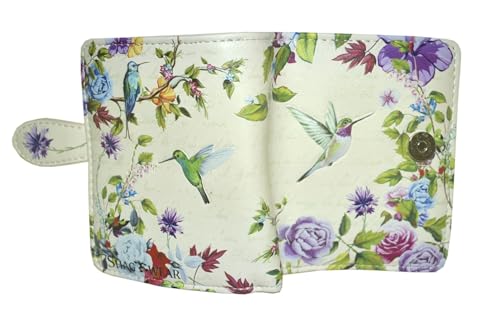 Shag Wear Vintage Hummingbird Small Wallet for Women and Teen Girls Vegan Faux Leather Beige 4.5"