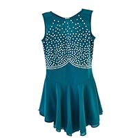 LIUHUO Eiskunstlaufkleid, einfarbig, ärmellos, Wettkampfleistung für Mädchen, grün, S